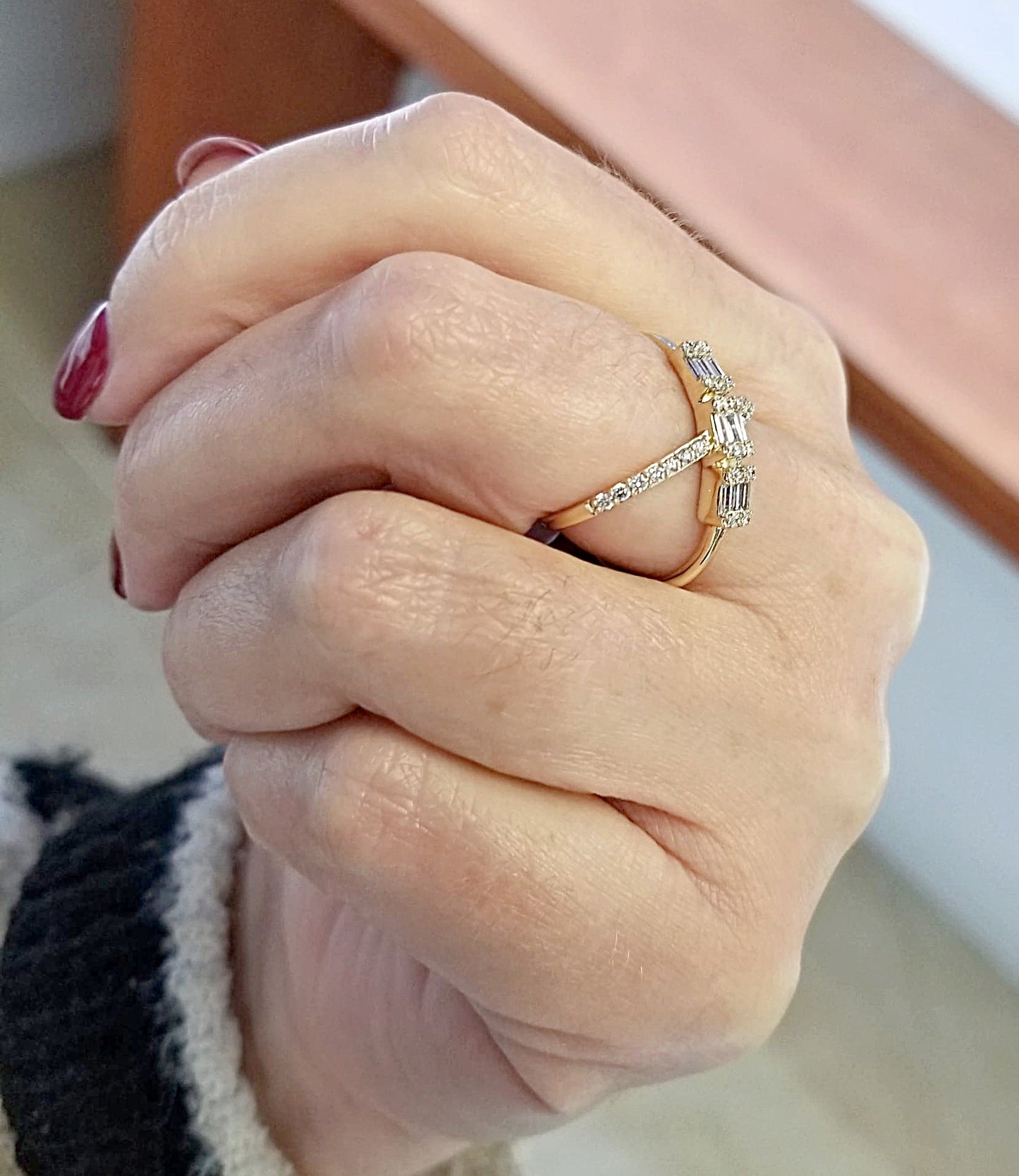 Criss Cross Diamond Baguette Ring