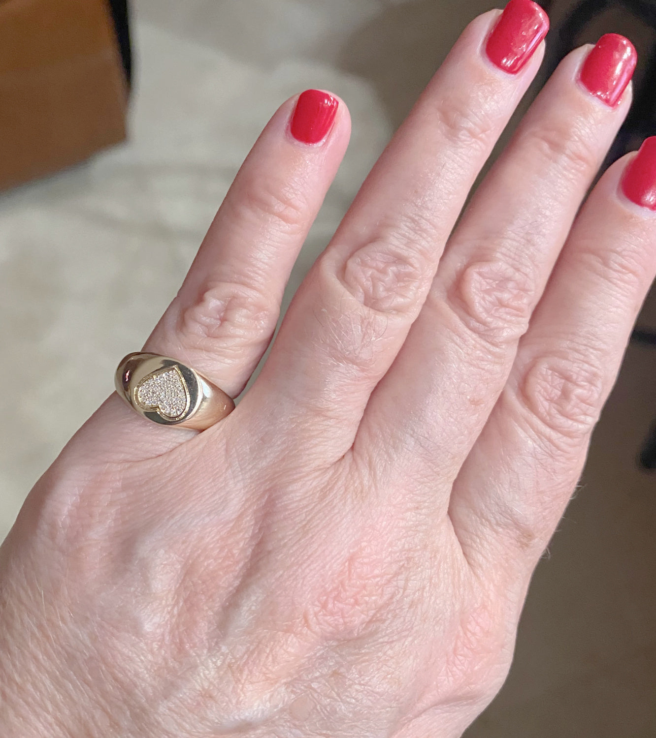 Heart Diamond Pavé Signet Ring