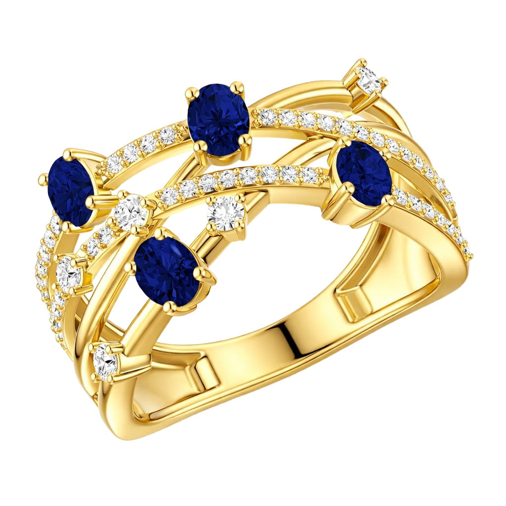 Color Stone & Diamond Crown Ring