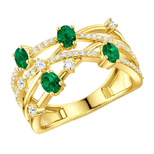 Color Stone & Diamond Crown Ring