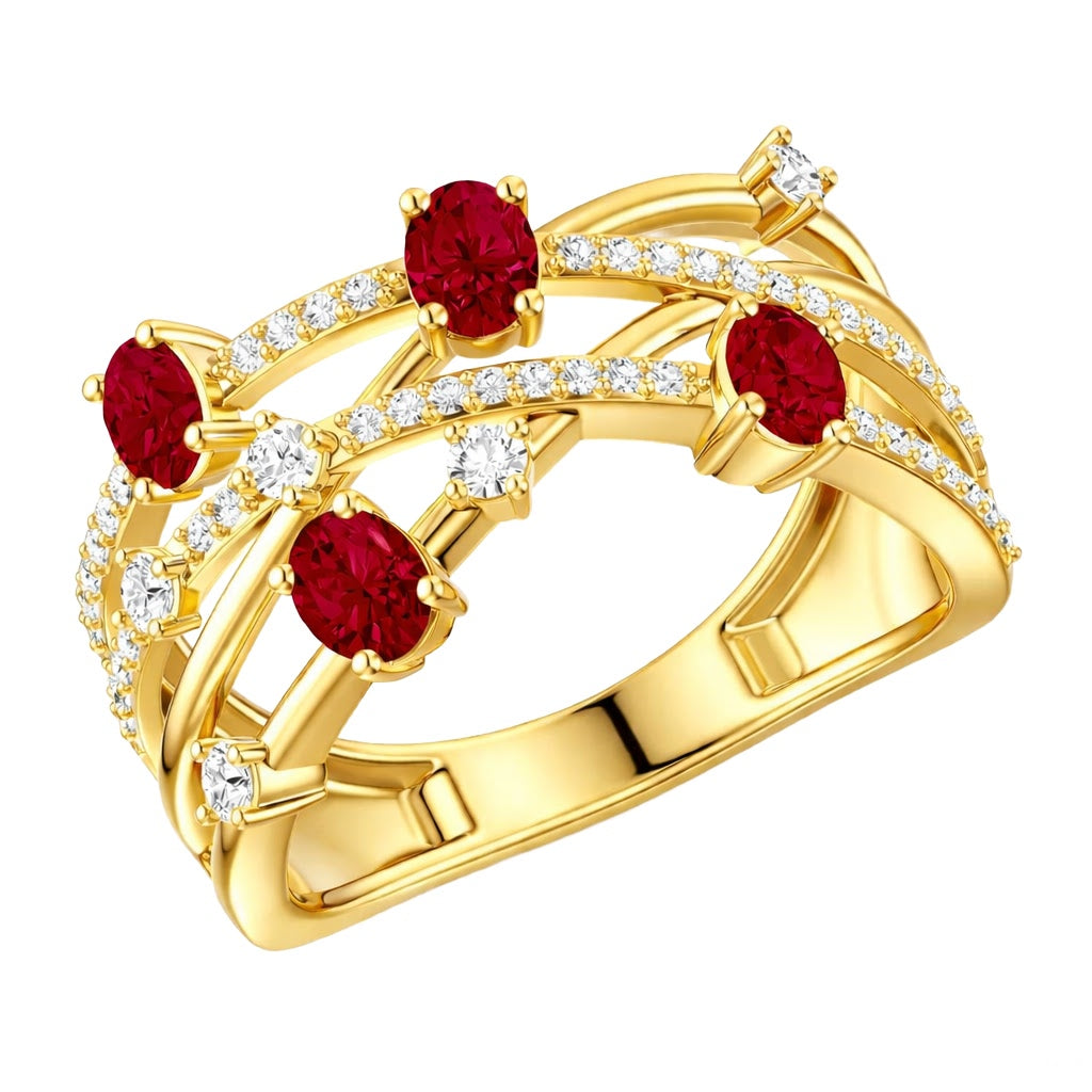 Color Stone & Diamond Crown Ring
