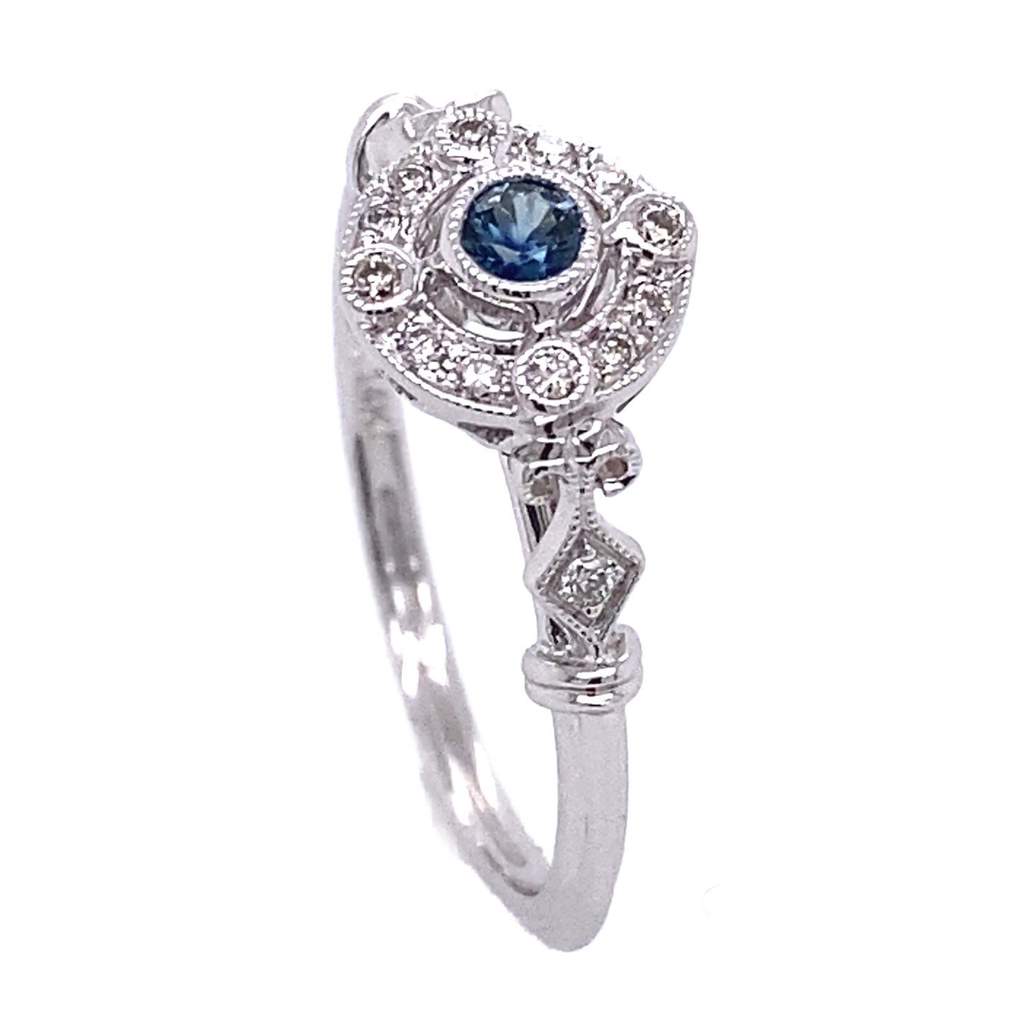 Aisling Vintage Style Ceylon Blue Sapphire and Diamond Ring