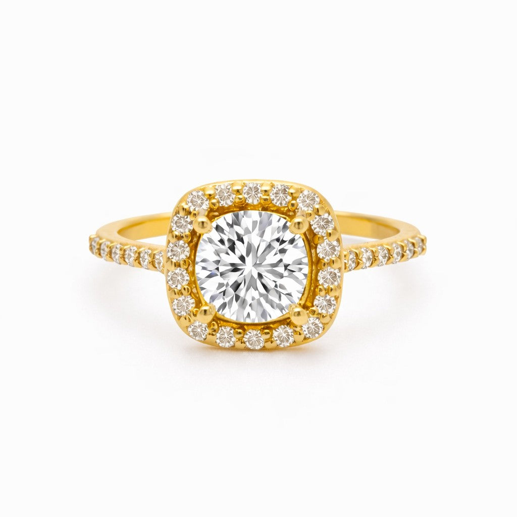 14K Yellow Gold Diamond Halo Engagement Ring Setting