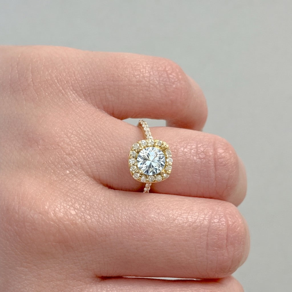 18K Yellow Gold Diamond Halo Engagement Ring Setting