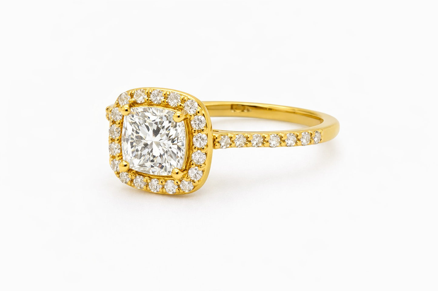 18K Yellow Gold Diamond Halo Engagement Ring Setting