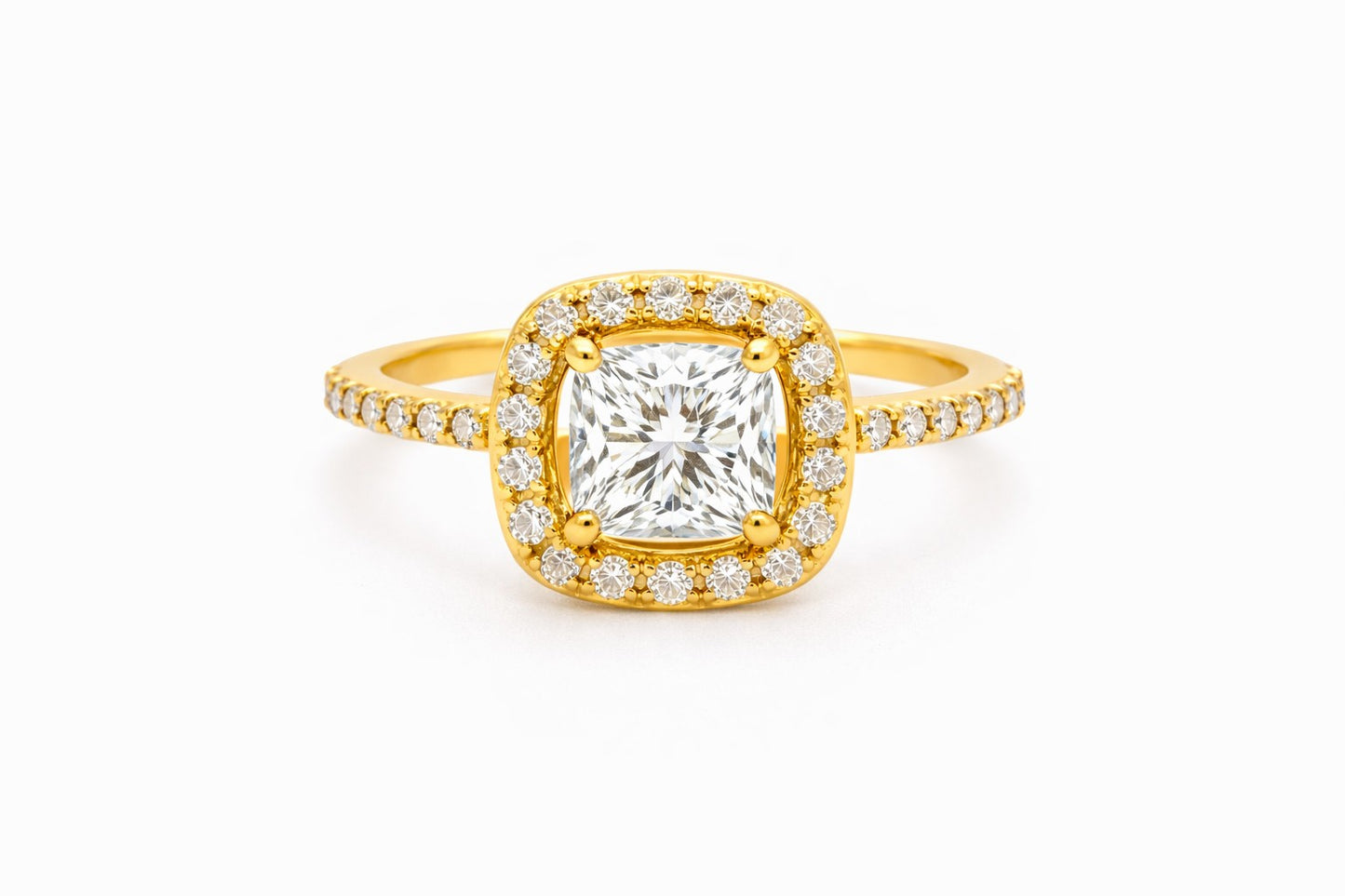 18K Yellow Gold Diamond Halo Engagement Ring Setting