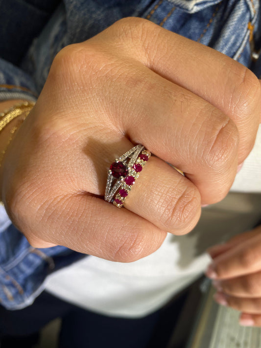 Oval Ruby Color Stone and Diamond Ring 14K Gold