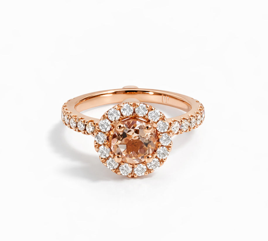 14K Rose Gold Morganite & Diamond Halo Engagement Ring