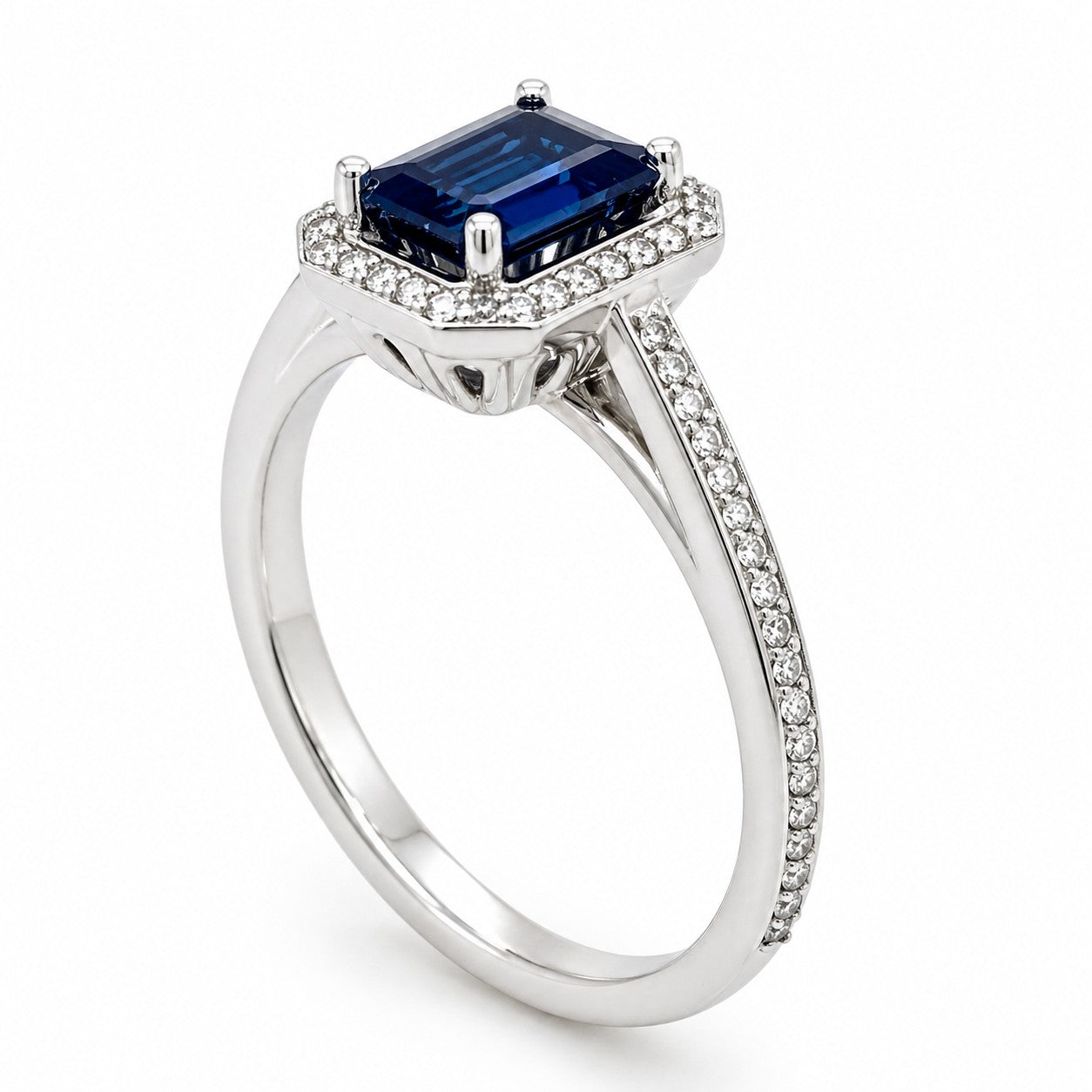 Adelia Halo Sapphire and Diamond Ring 14K White Gold