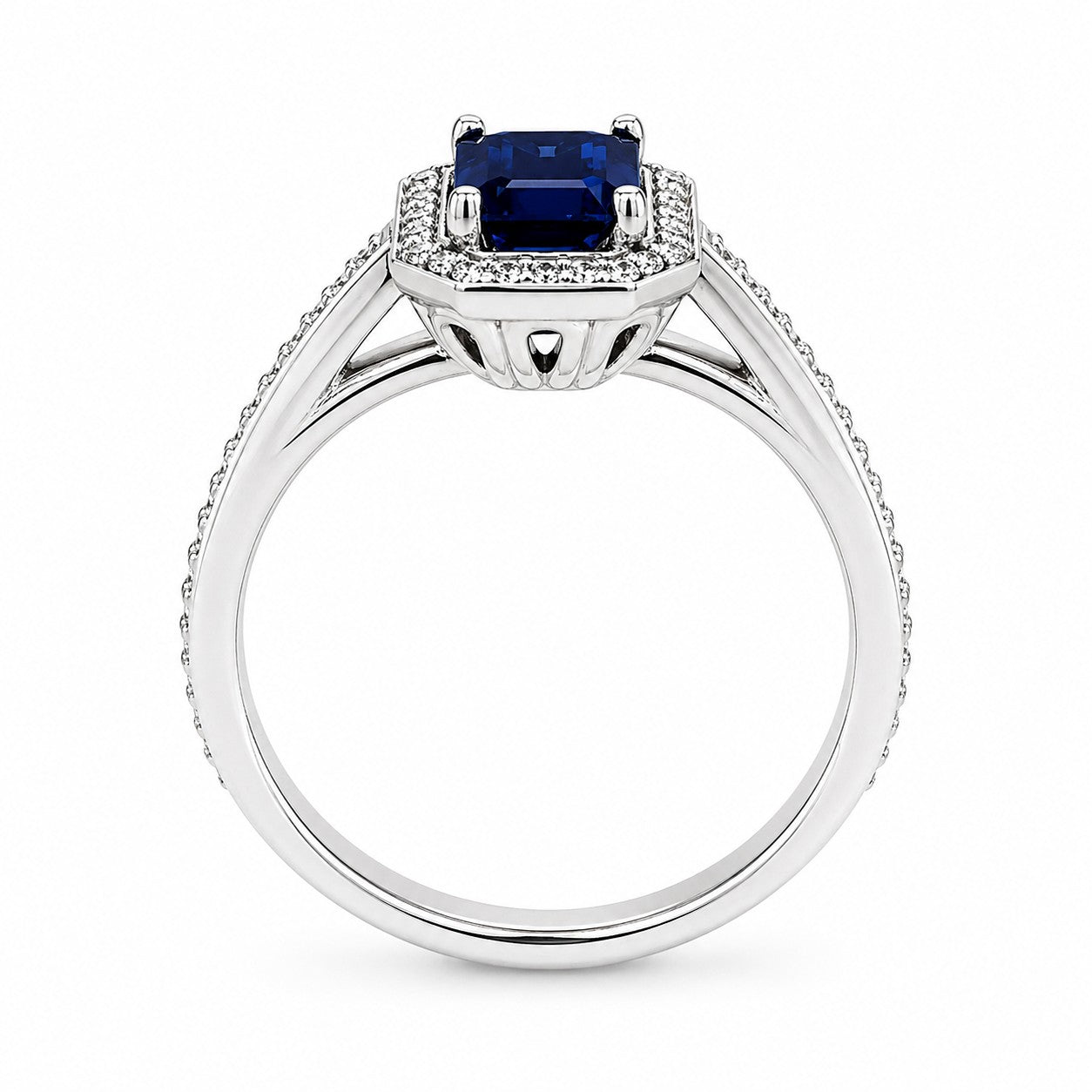 Adelia Halo Sapphire and Diamond Ring 14K White Gold