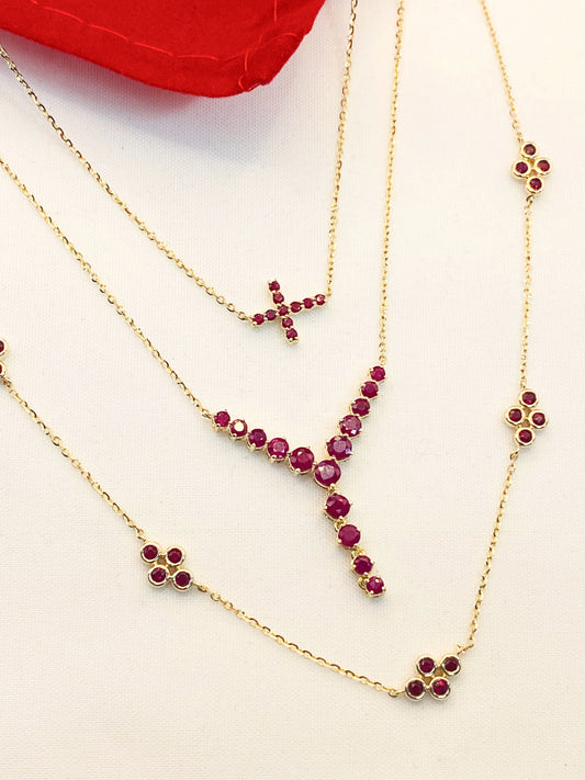 Color Stone Side Cross Necklace
