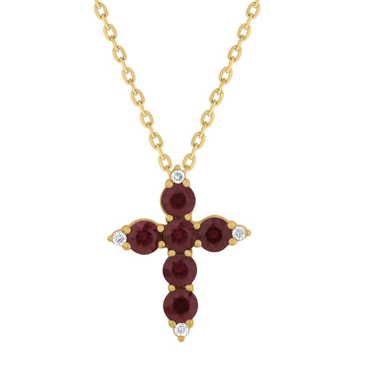 Color Stone and Diamond Cross Necklace