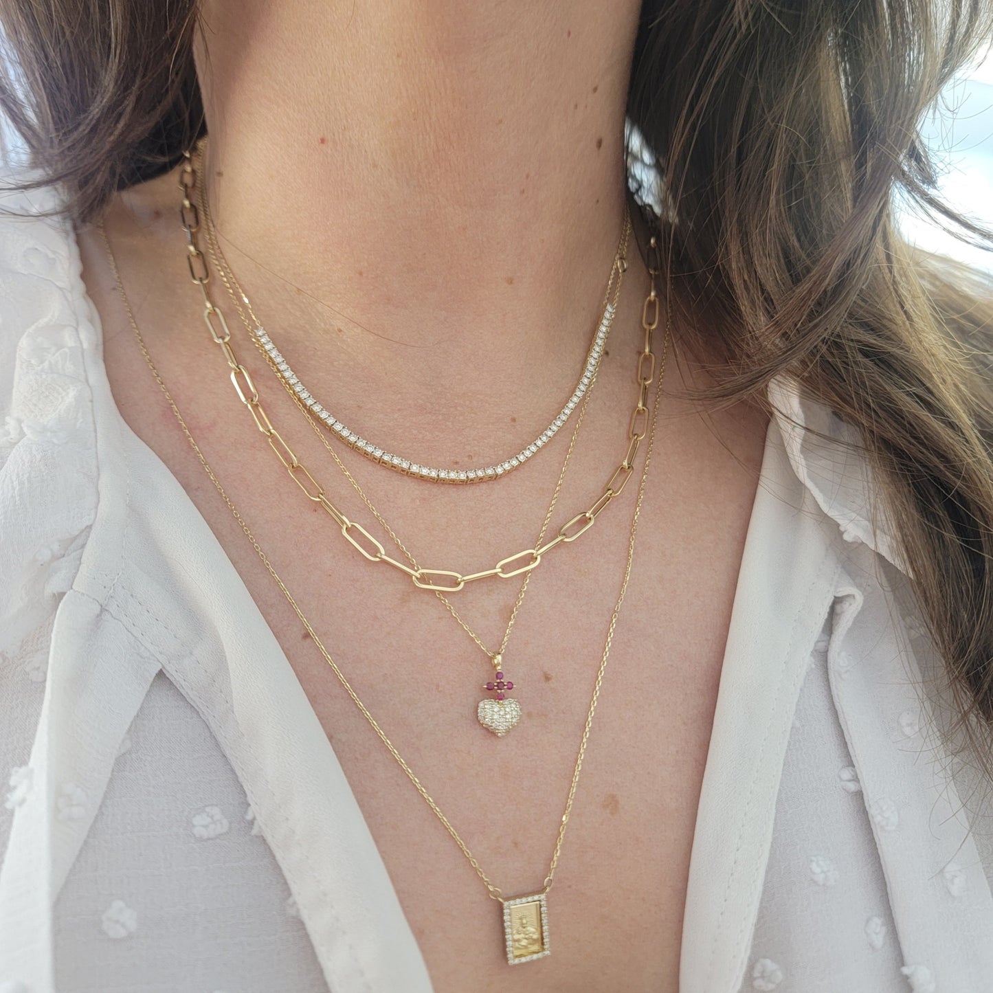 Color Stone Sacred Heart Necklace