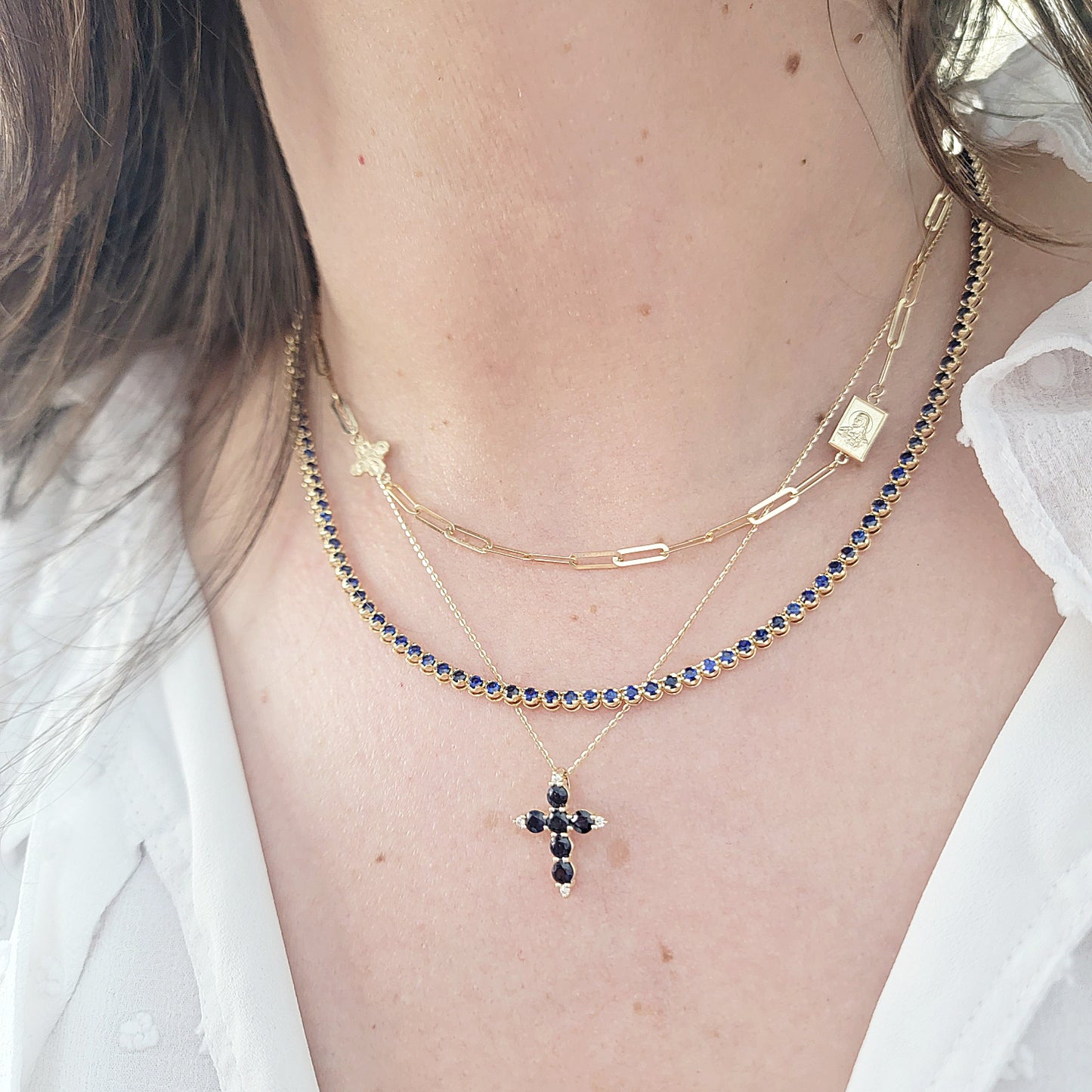 Straight Line Fine Color Stone Tennis Necklace