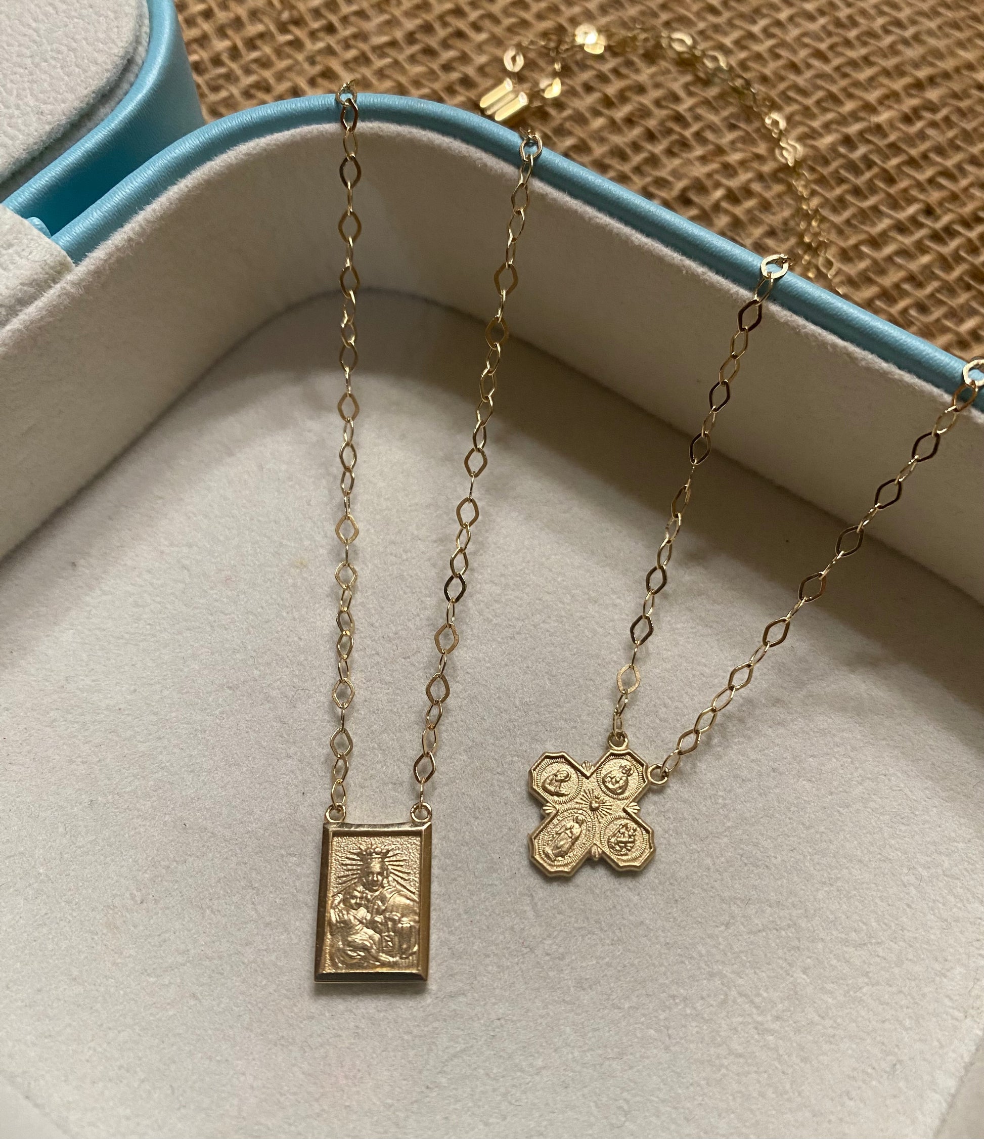 Scapular Medal and 4-way Cross Necklace 2 Medals long 30" inches