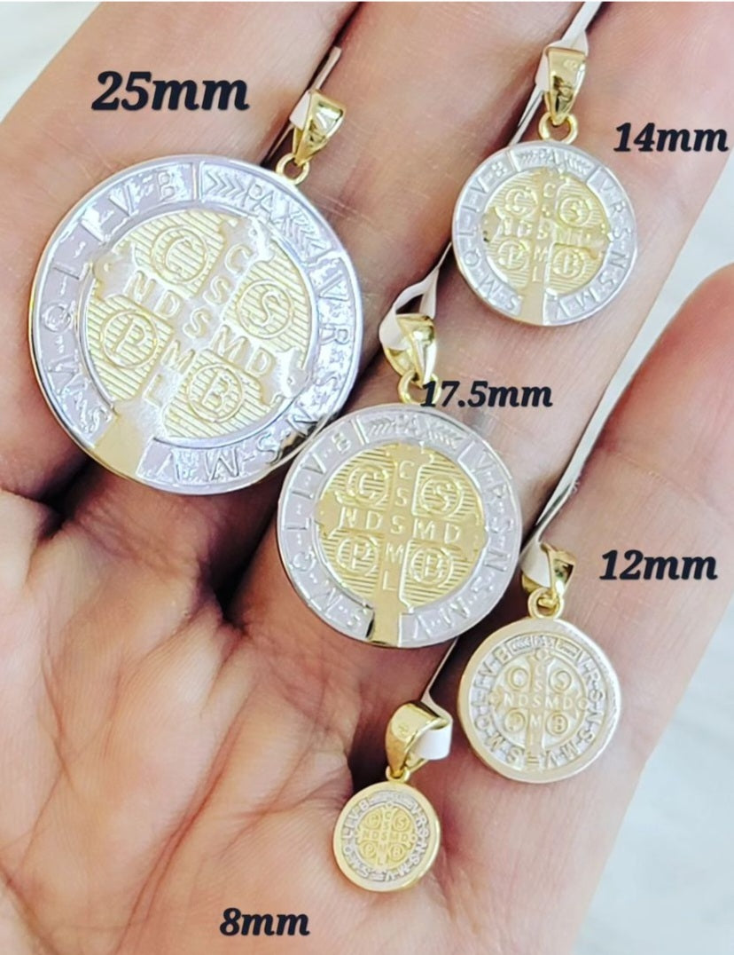 Two Tone St. Benedict Medal 17.5MM – BOS Jewelers Inc