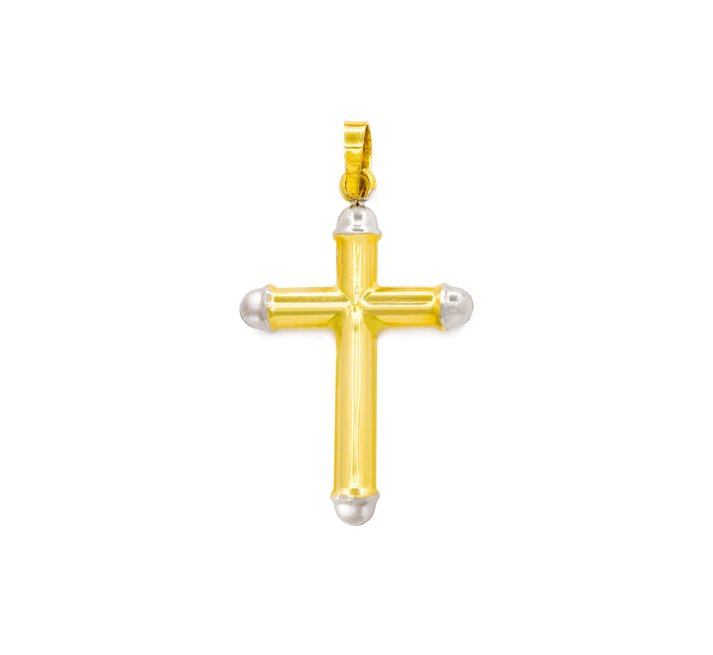 Two Tone 14K Gold Men's Cross Pendant on a white background.