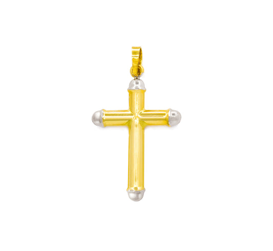 Two Tone 14K Gold Men's Cross Pendant on a white background.