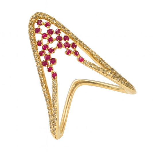 V Diamond and Color Stone ring