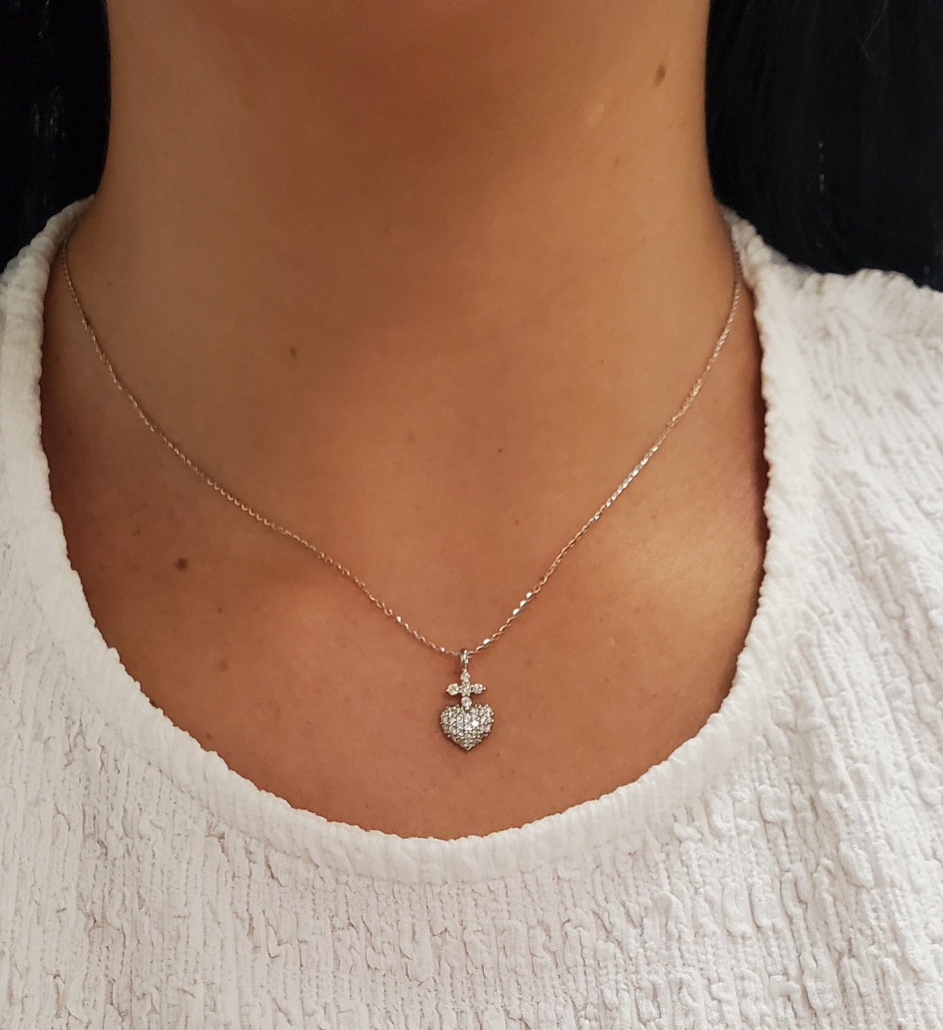 Diamond Pave Sacred Heart Pendant Necklace