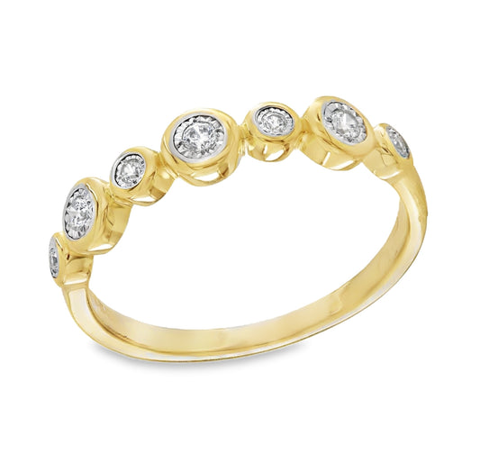 Gold ring with diamonds on a white background