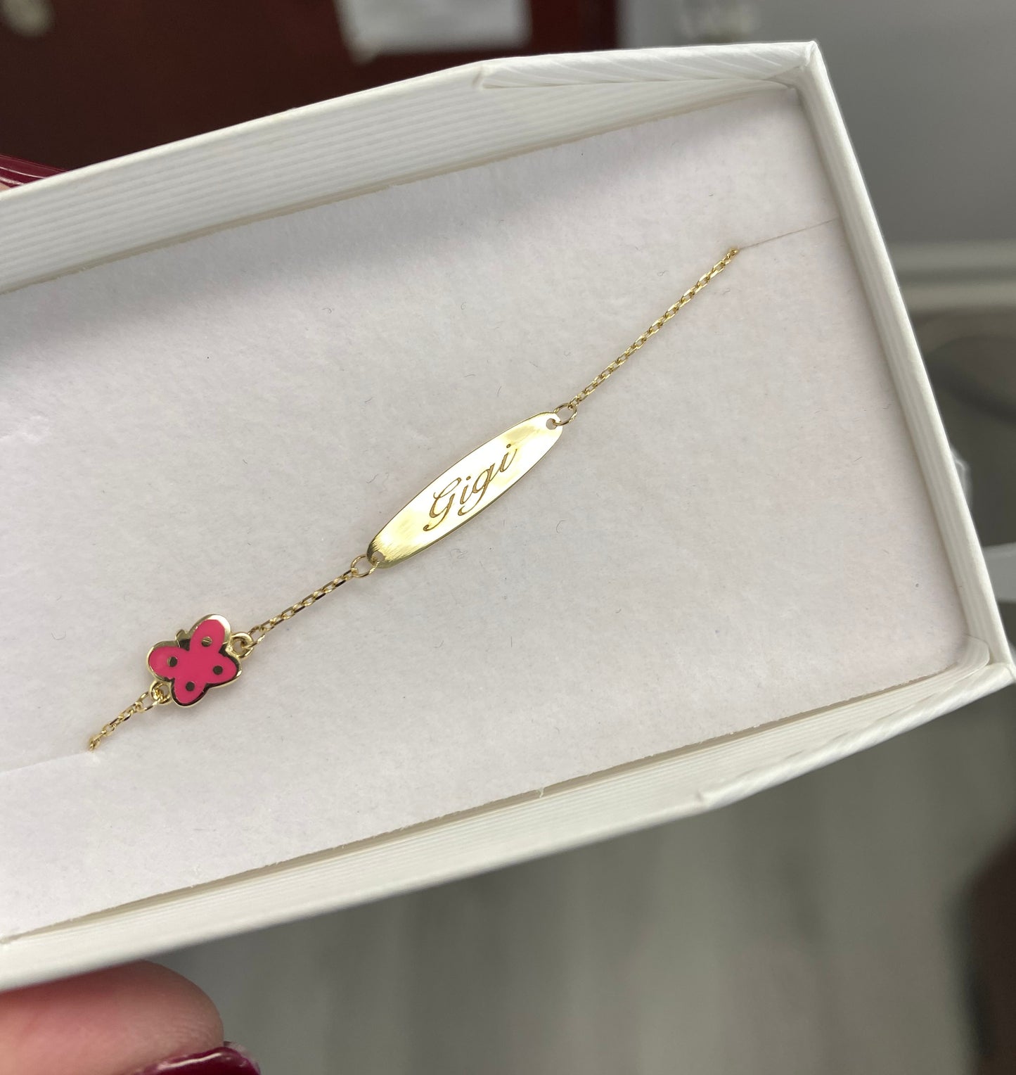 Baby ID Bracelet with Pink Enamel Butterfly