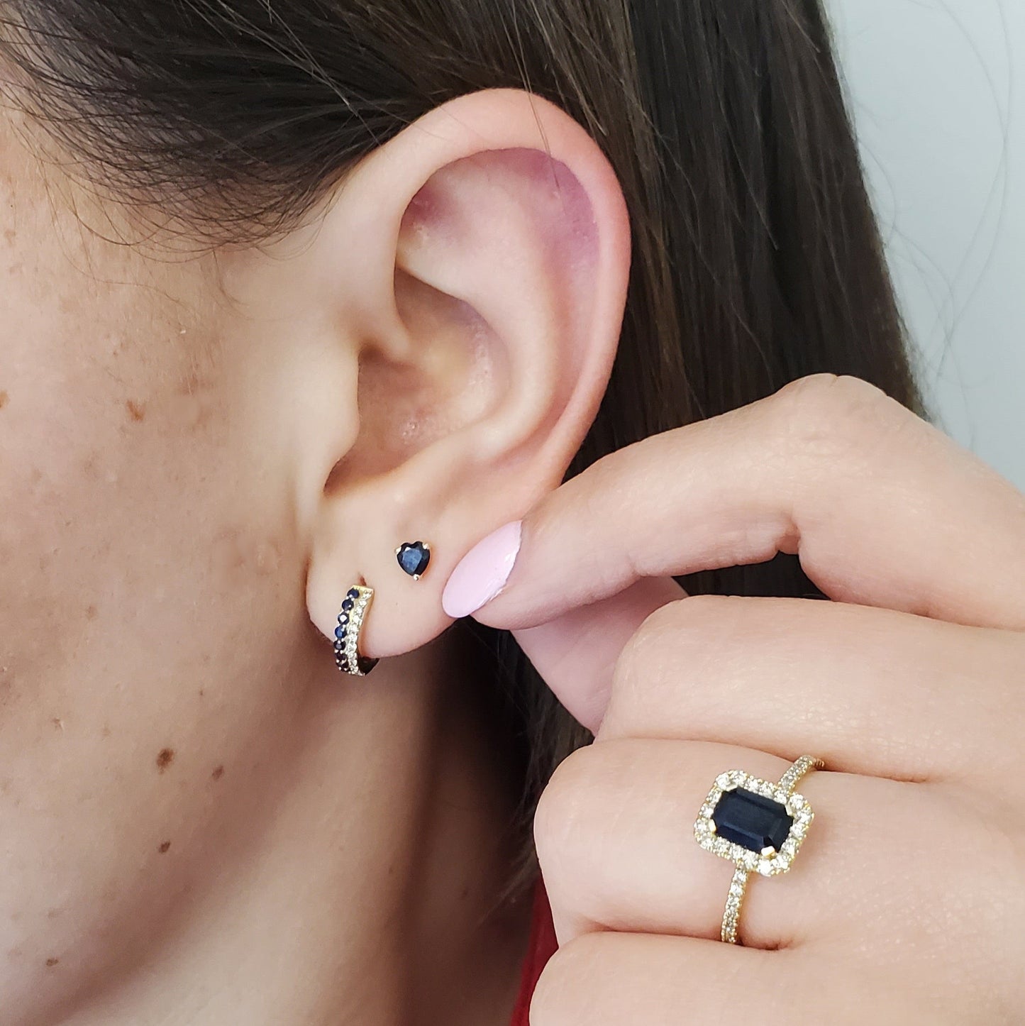 Color Stone Heart Baby Earrings 4X4MM