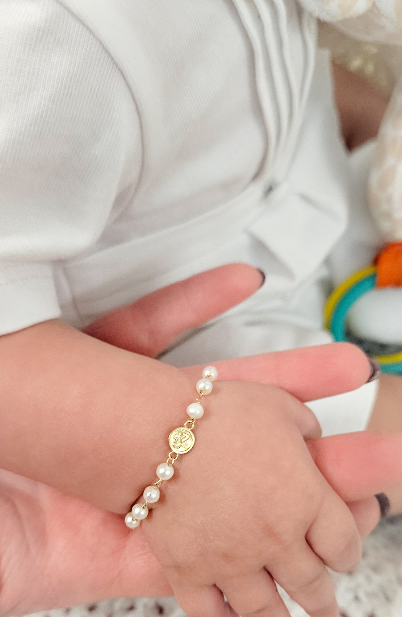 Small Angel Medal Pearl Bracelet