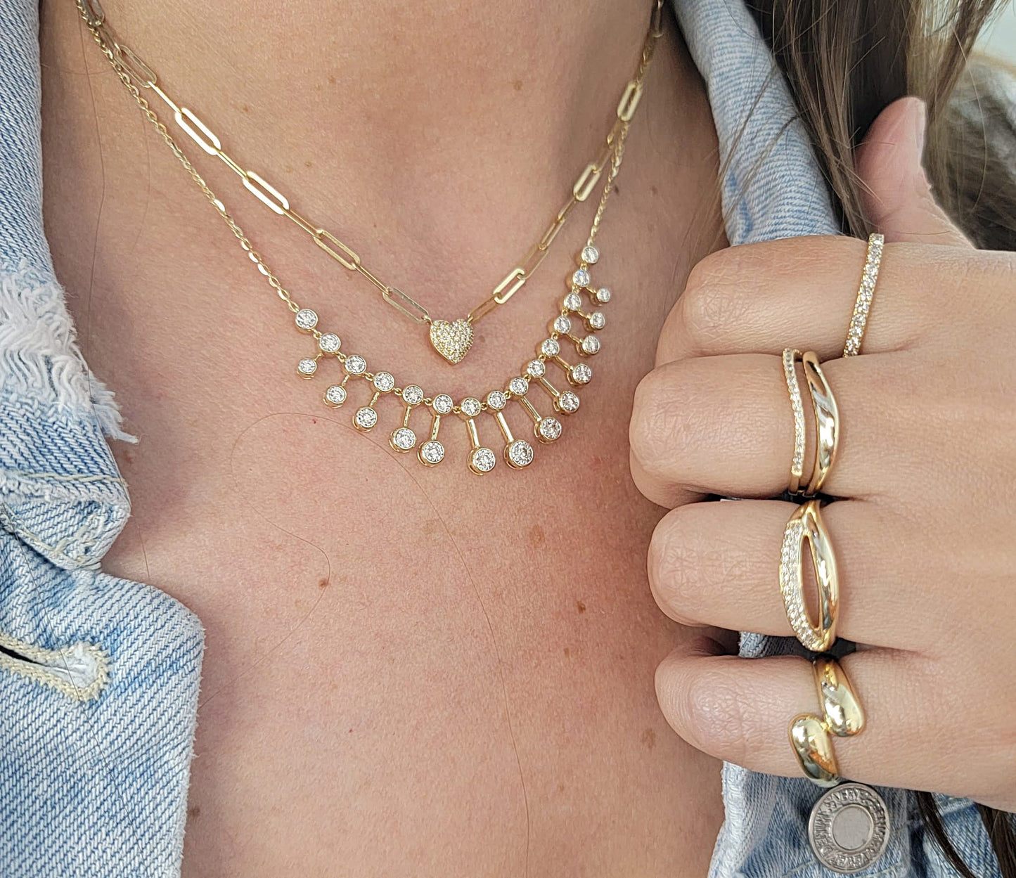 Diamond Accented Puff Heart Pendant On Paperclip Necklace