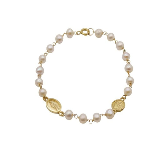 Miraculous And Angel Medal Pearl Bracelet