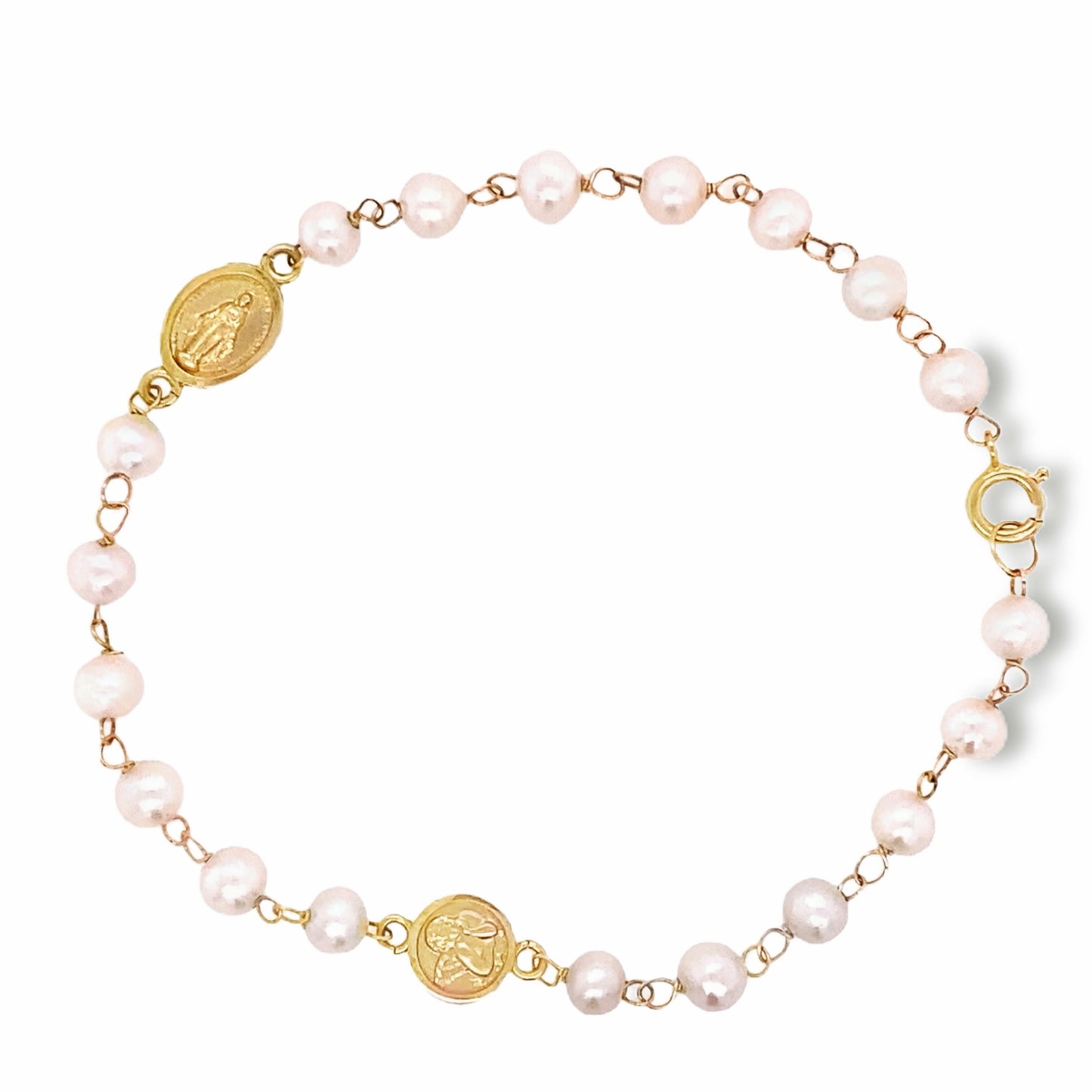 Miraculous And Angel Medal Pearl Bracelet