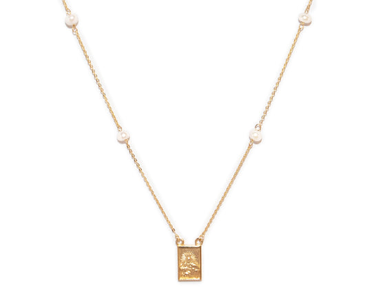 Single Small Scapular Medal on Pearl Necklace