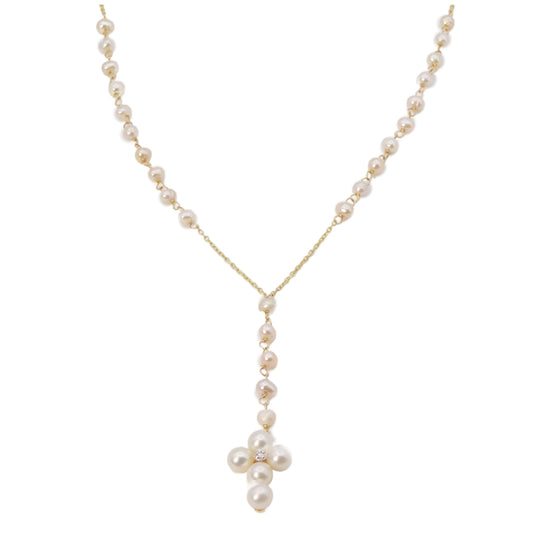 Pearl Rosary Diamond Centered Pearl Cross