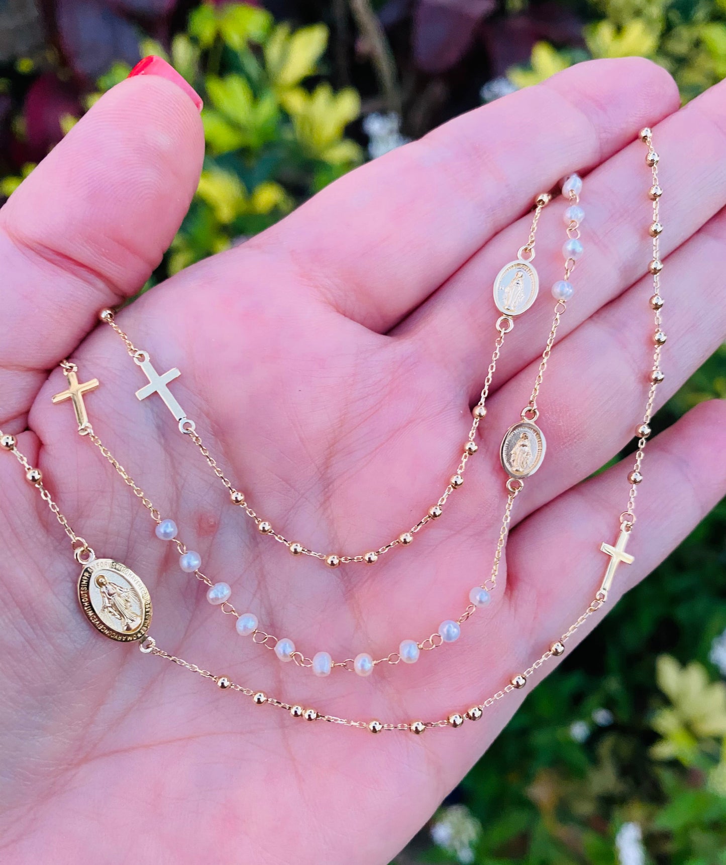 Miraculous and Cross Rosary Necklace