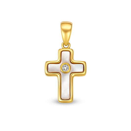 Elegant Mother of Pearl Cross with Cubic Zirconia Accent