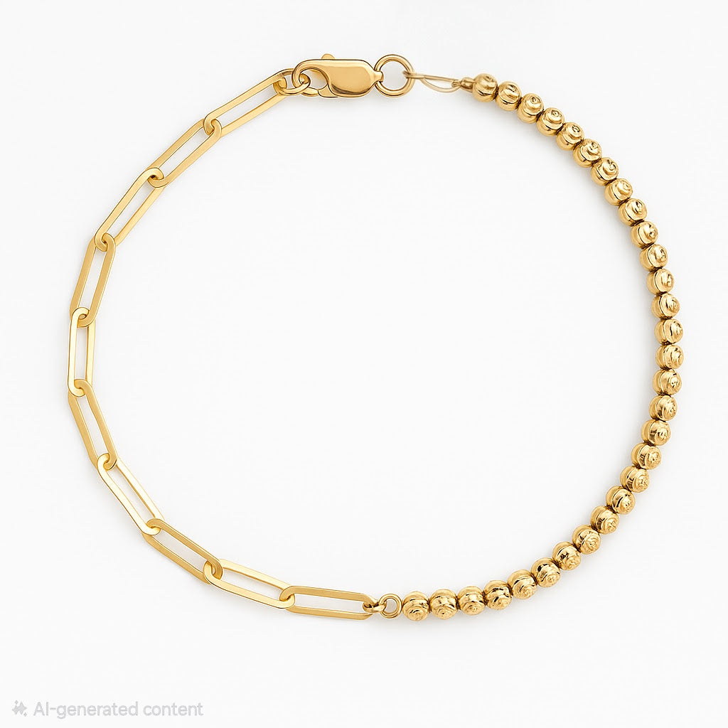 Dazzling Paperclip And Bead Diamond Cut Bracelet