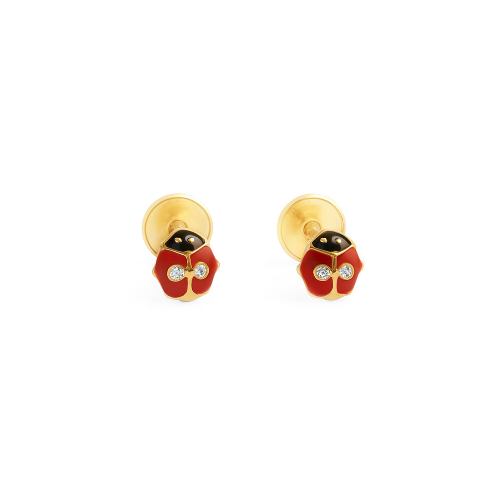Ladybug Red Enamel Earrings With CZ Stones