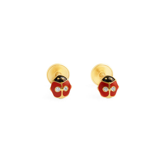 Ladybug Red Enamel Earrings With CZ Stones