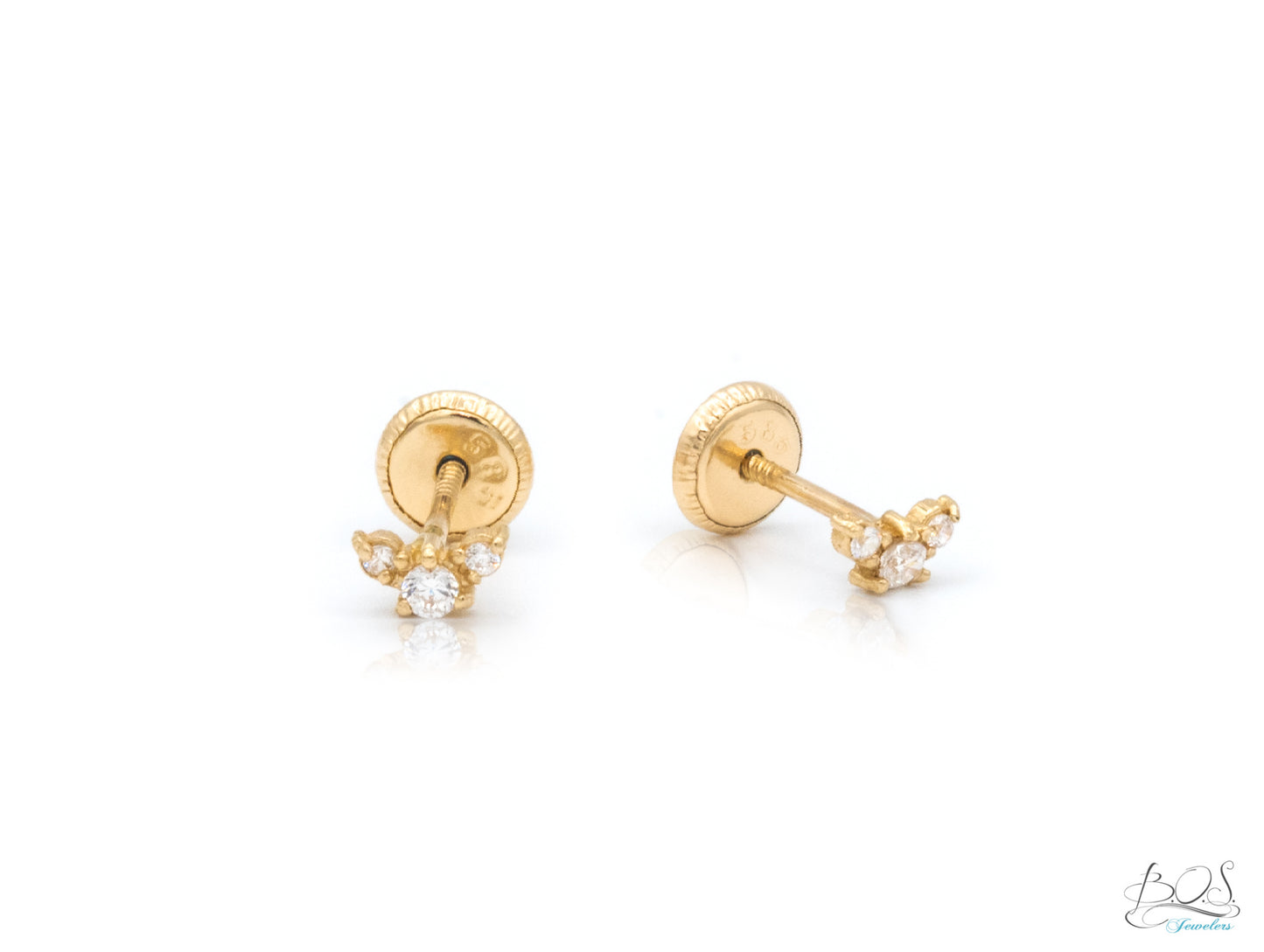14KY Gold CZ three stone earrings