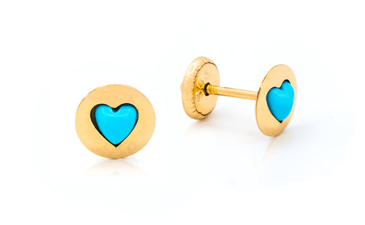 Circle Turquoise Heart Baby Earrings