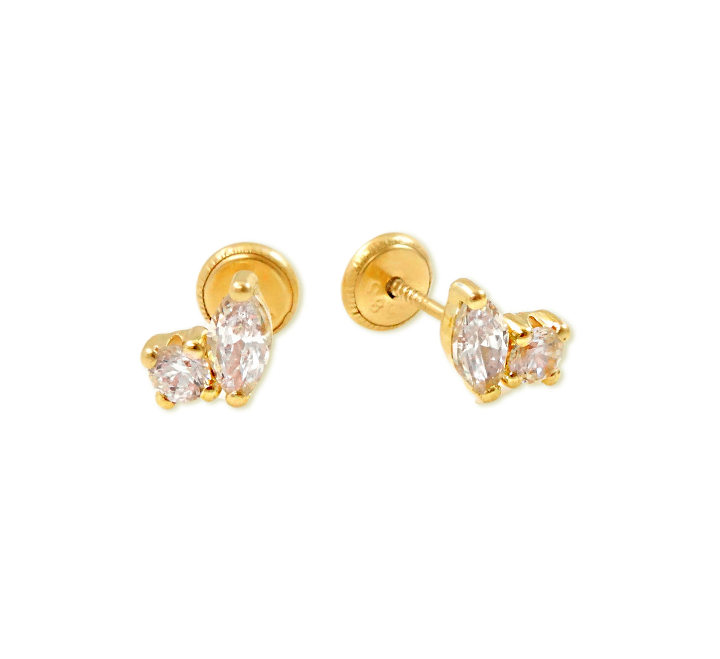 14K Gold Marquise and Single CZ baby Earring