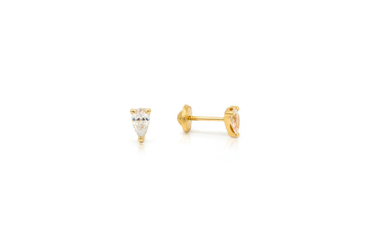 14K Gold CZ Pear Shape Baby Earrings