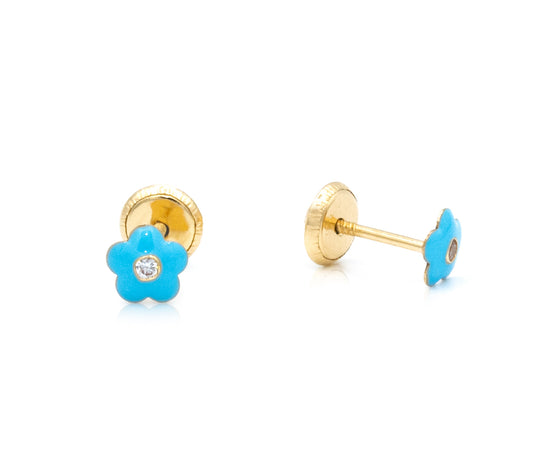 Blue or Pink Enamel Miniature Flower Earring