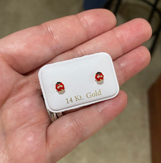 Ladybug Red Enamel Earrings With CZ Stones