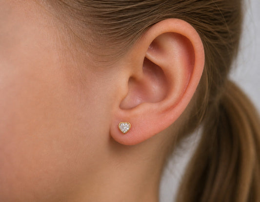 Bezel Heart Cubic Zirconia Stud Earrings 5x5mm