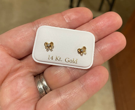 Mini Bow Baby Earrings with CZ Center
