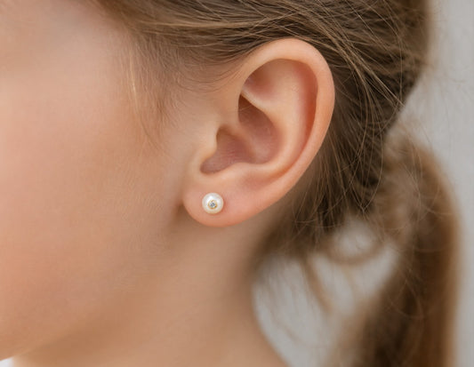 Pearl with Stone Accent Center Baby Earring-6mm