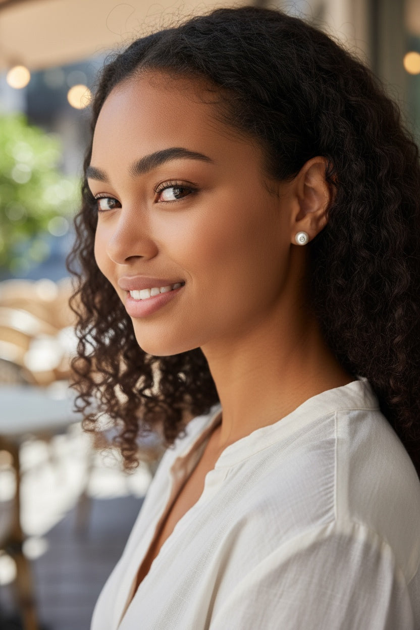 Pearl with Stone Accent Center Stud Earring-8mm
