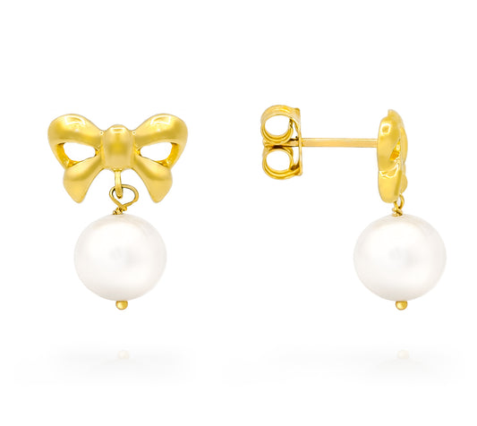 Coquette Bow Pearl Dangle Earrings