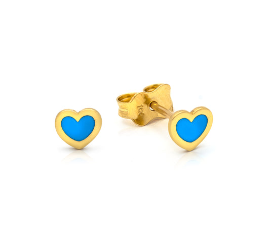 14K Gold Enamel Turquoise Heart Earring